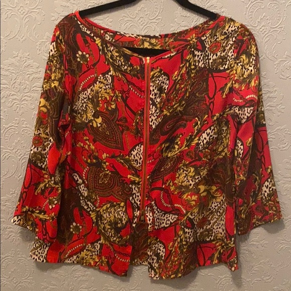 BB Dakota Red pattern blouse with zipper - Picture 2 of 4